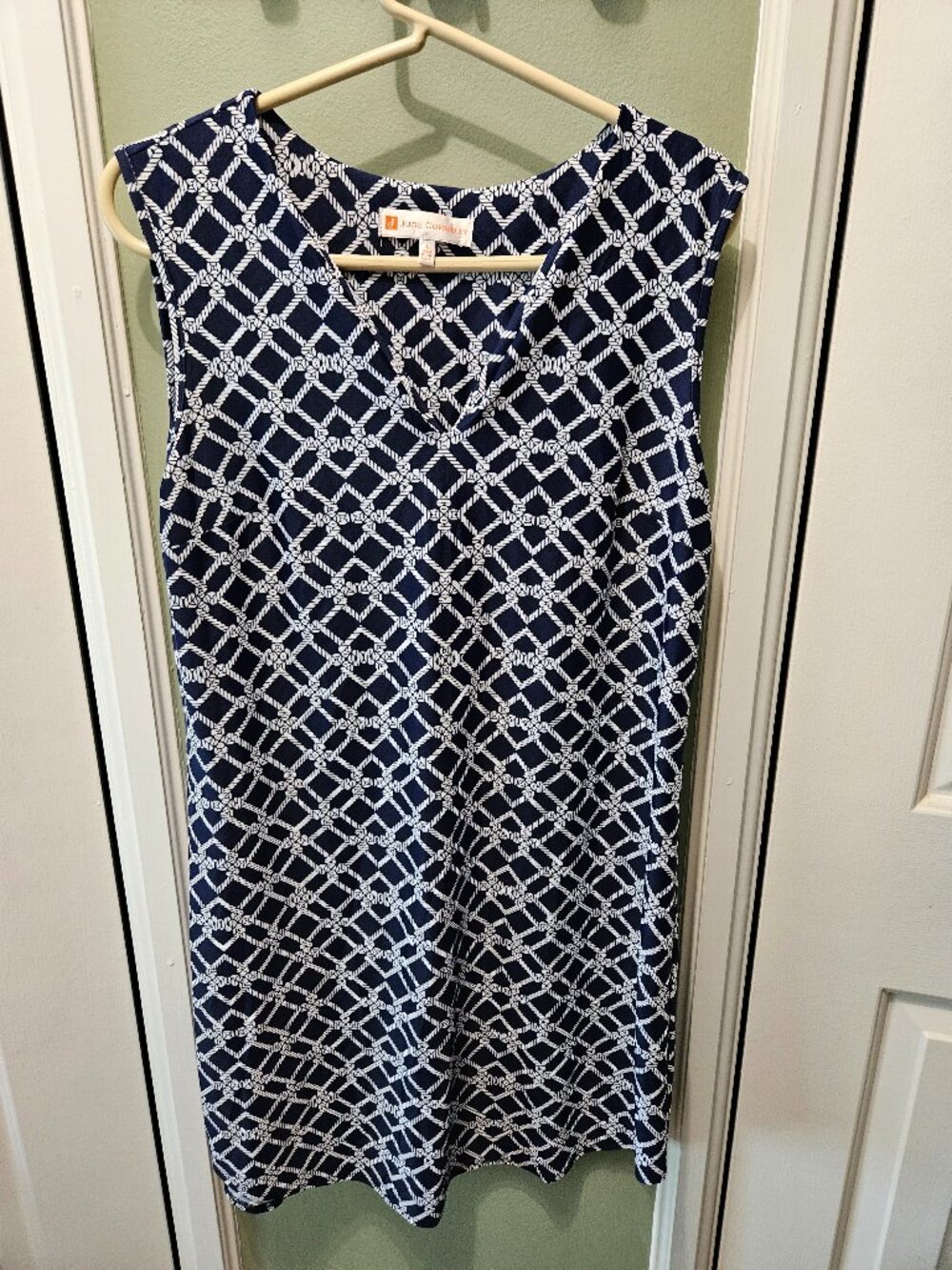 Jude Connally Blue White Sleeveless Shift Dress Large L Nautical Rope Print